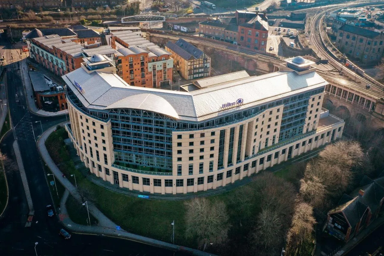 an overhead view of a large building in a city at Hilton Newcastle Tyne Bridge in Newcastle upon Tyne